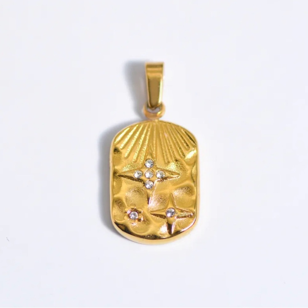 Gold Tone Starburst Rectangle Charm | Stainless Steel